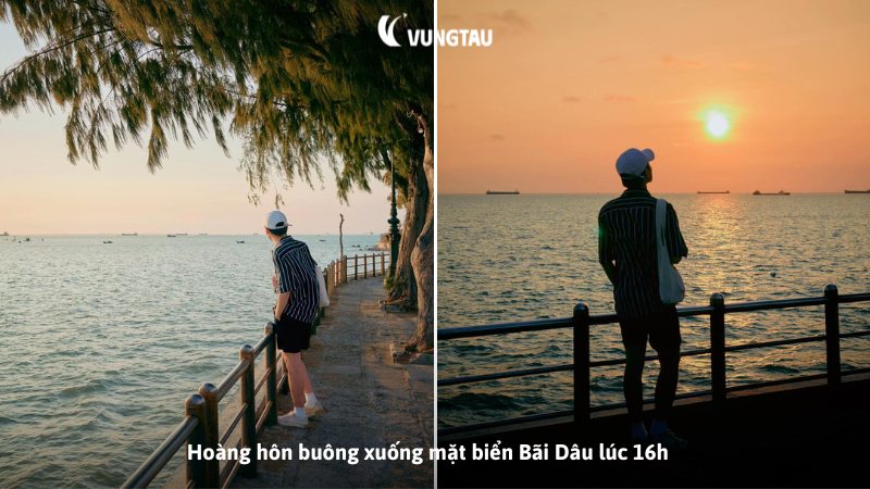 Hoàng hôn buông xuống mặt biển Bãi Dâu lúc 16h