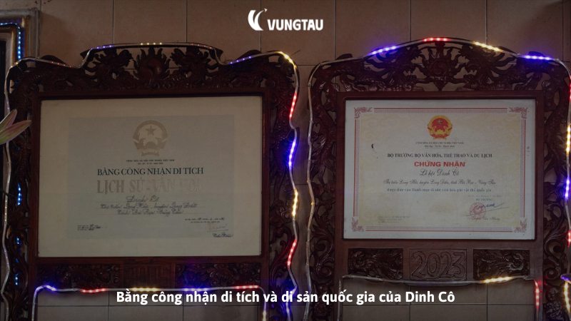 Bằng công nhận di tích và di sản quốc gia của Dinh Cô