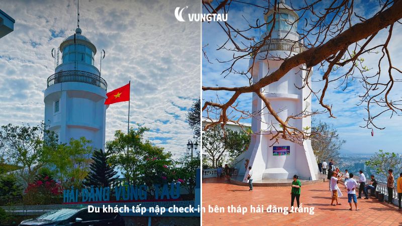 Du khách tấp nập check-in bên tháp hải đăng trắng