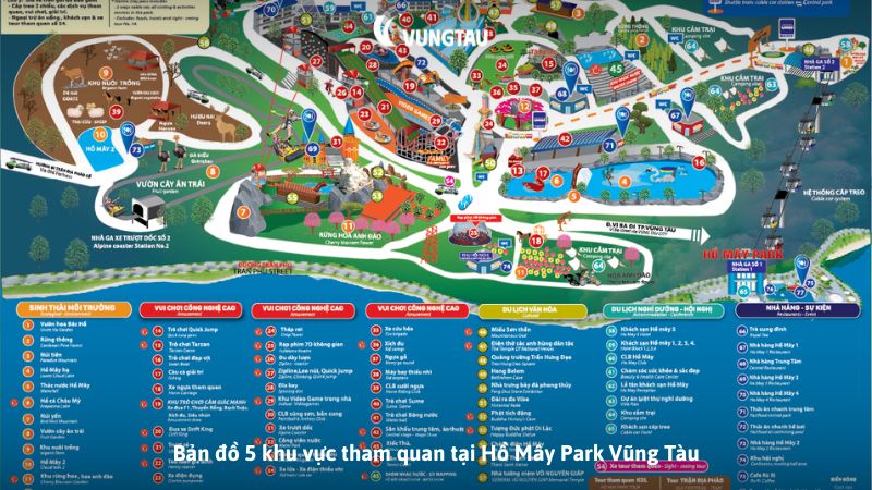 Bản đồ 5 khu vực tham quan tại Hồ Mây Park Vũng Tàu