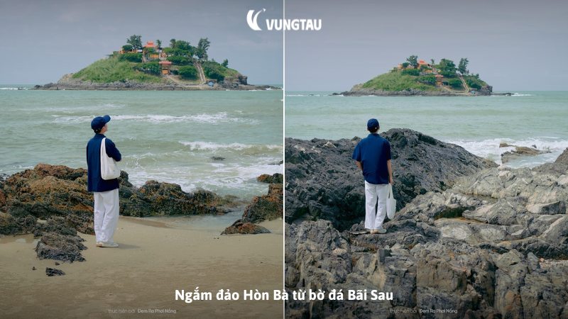 Ngắm đảo Hòn Bà từ bờ đá Bãi Sau