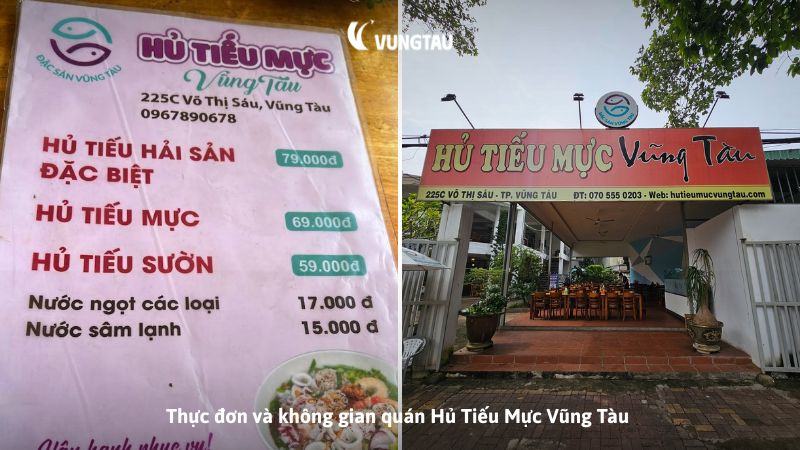 Thực đơn và không gian quán Hủ Tiếu Mực Vũng Tàu