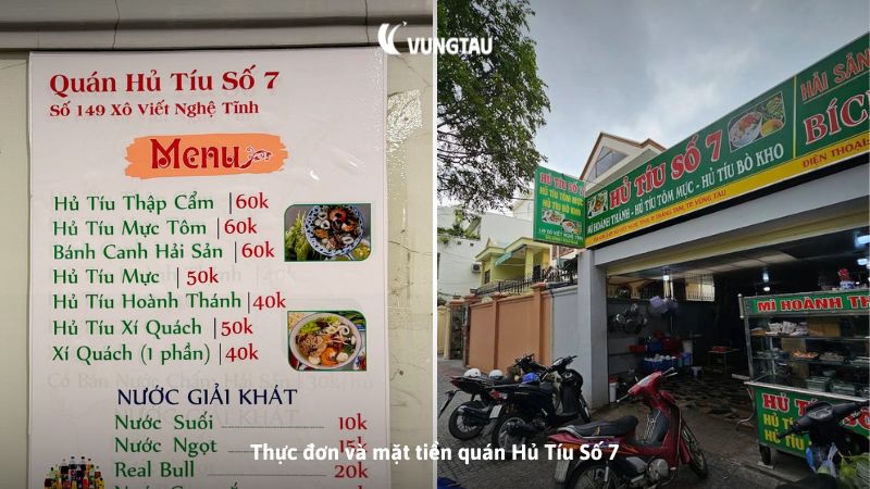 Thực đơn và mặt tiền quán Hủ Tíu Số 7