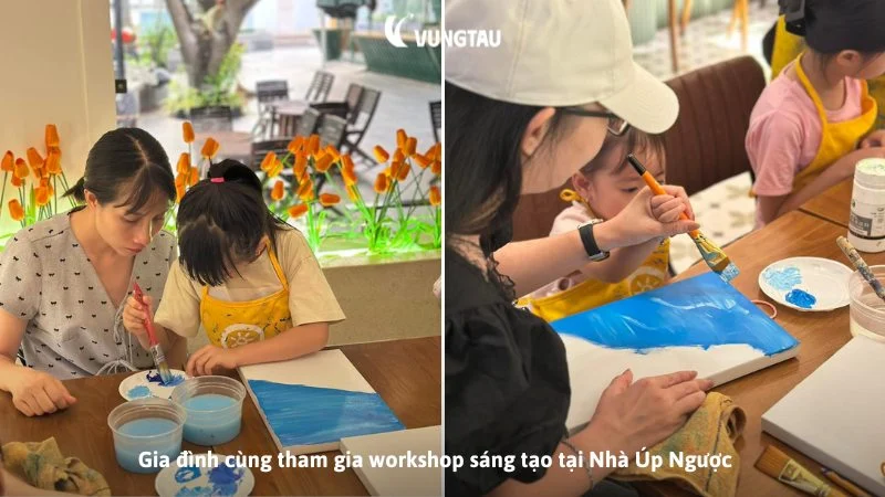 Gia đình cùng tham gia workshop sáng tạo tại Nhà Úp Ngược