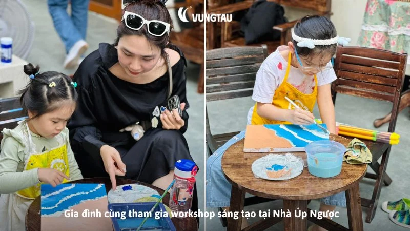 Gia đình cùng tham gia workshop sáng tạo tại Nhà Úp Ngược