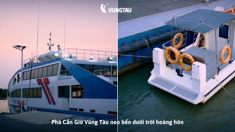 Phà Cần Giờ Vũng Tàu neo bến dưới trời hoàng hôn