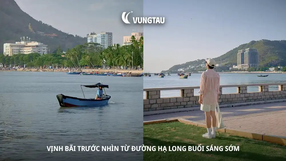Vịnh Bãi Trước nhìn từ đường Hạ Long buổi sáng sớm