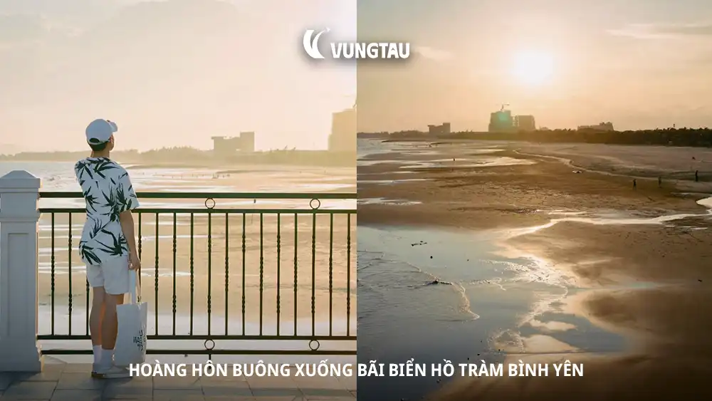 Hoàng hôn buông xuống bãi biển Hồ Tràm bình yên