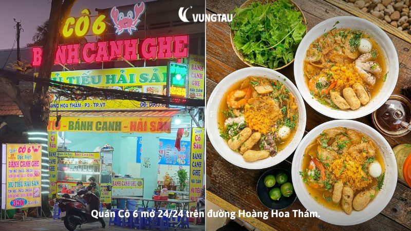 Quán Cô 6 mở 24/24 trên đường Hoàng Hoa Thám.