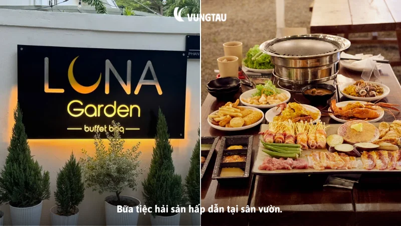 Bữa tiệc hải sản hấp dẫn tại sân vườn.