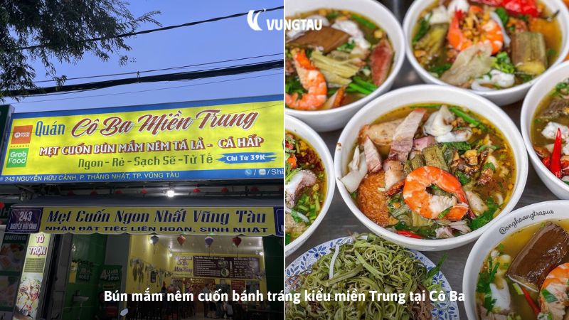 Bún mắm nêm cuốn bánh tráng kiểu miền Trung tại Cô Ba