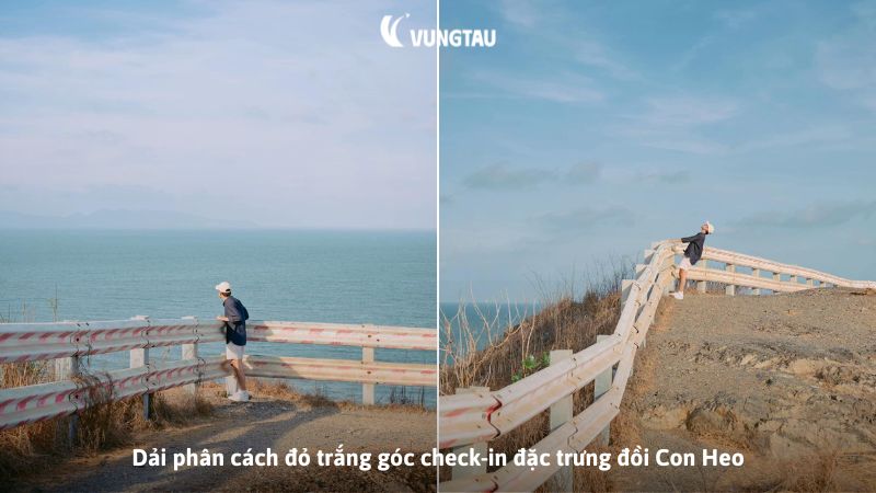 Dải phân cách đỏ trắng góc check-in đặc trưng đồi Con Heo