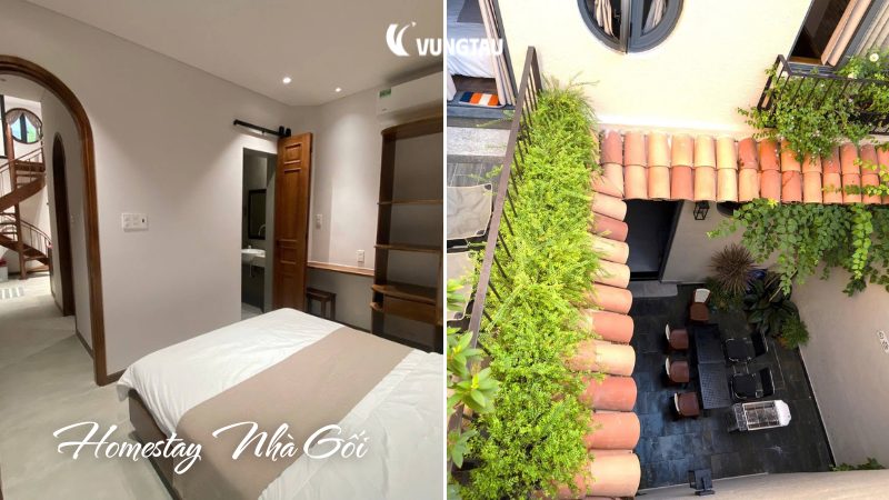 Không gian phòng và sân ngoài trời Homestay Nhà Gối