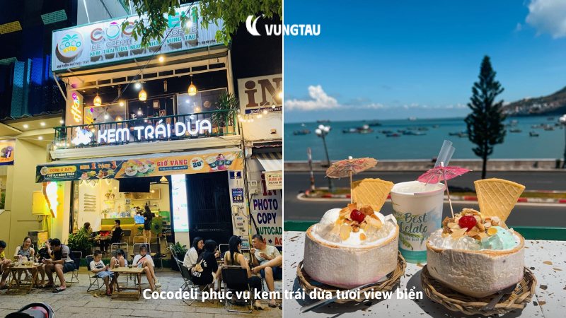 Cocodeli phục vụ kem trái dừa tươi view biển