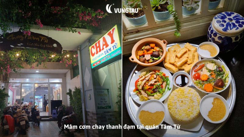 Mâm cơm chay thanh đạm tại quán Tâm Từ